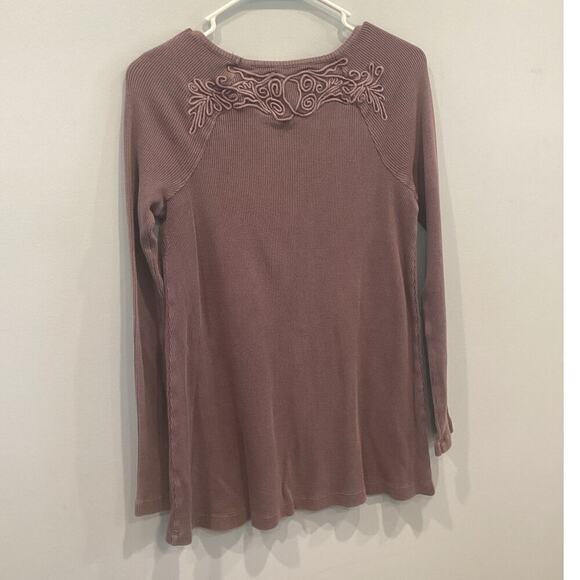 Soft Surroundings Womens Thermal Shirt XS Purple Embroidered Waffle Knit Boho - Picture 5 of 7